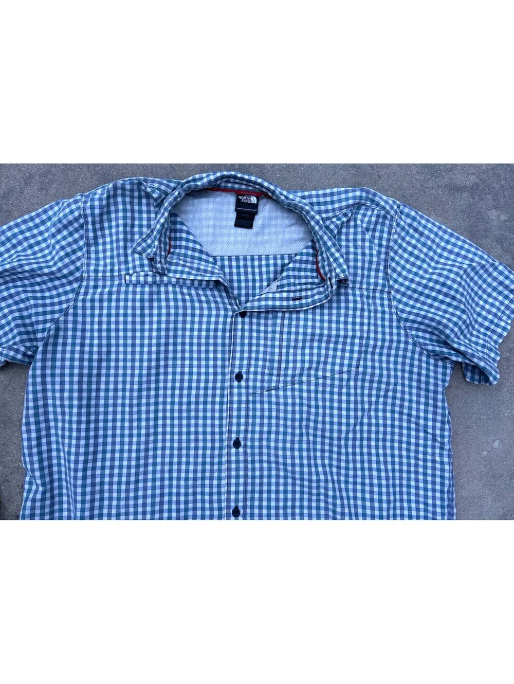 The North Face Men Plaid Short Sleeve Zipped Pocket Button-Up Shirt Blue Size XL